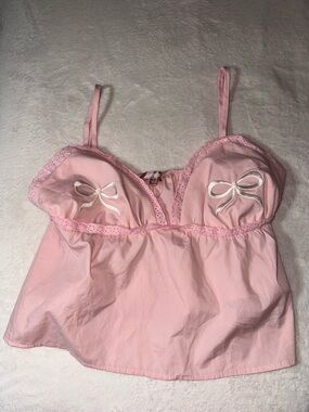 Pink Bow-Accent Cotton Camisole
